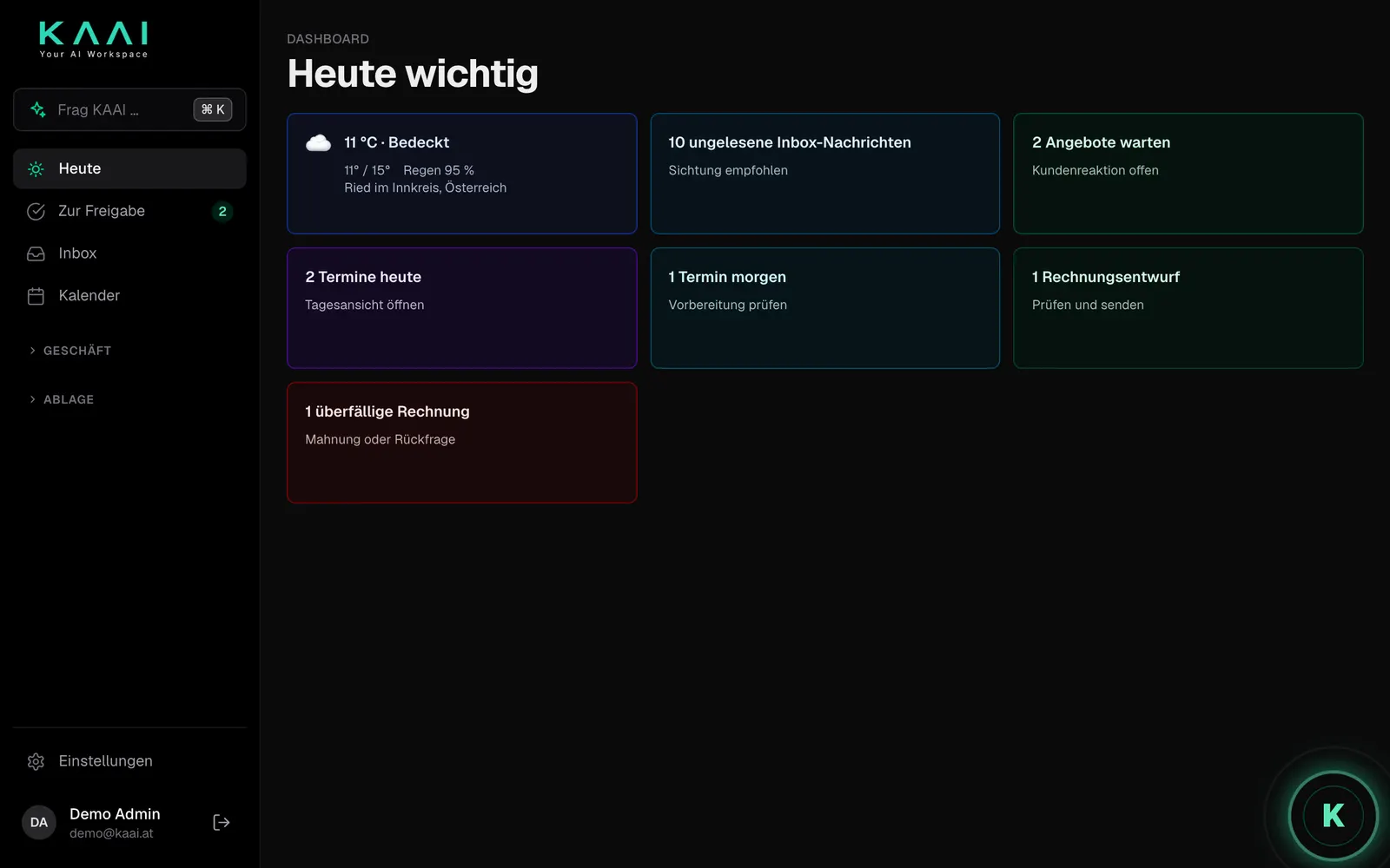 Das Dashboard „Heute wichtig“