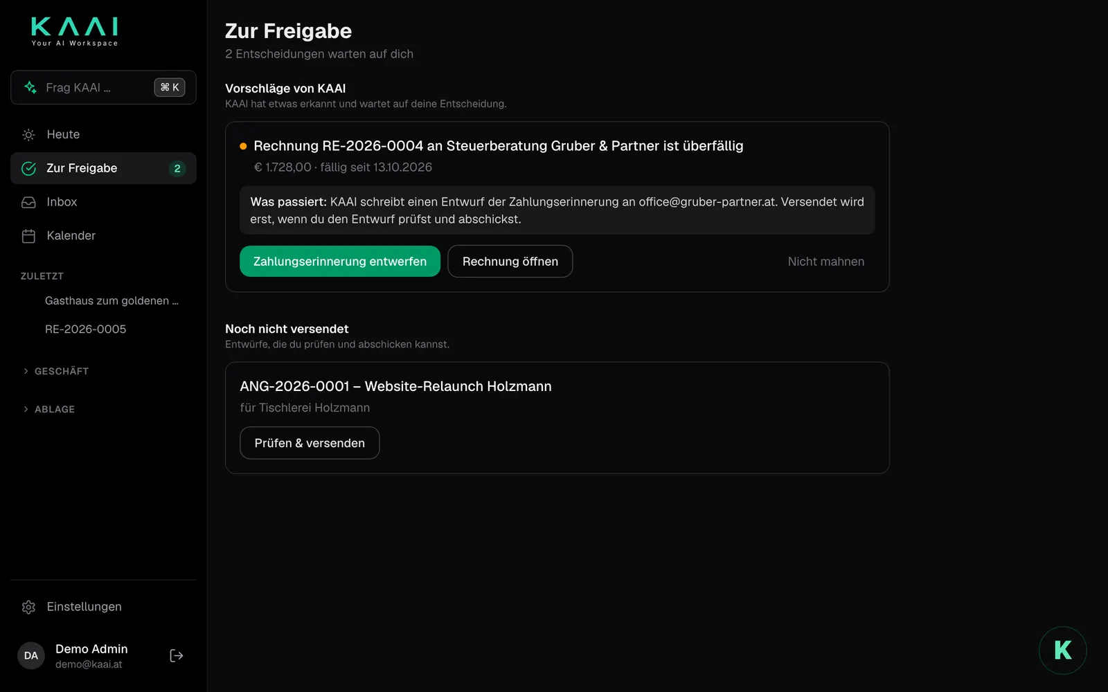 Zur Freigabe: Vorschläge von KAAI und noch nicht versendete Entwürfe