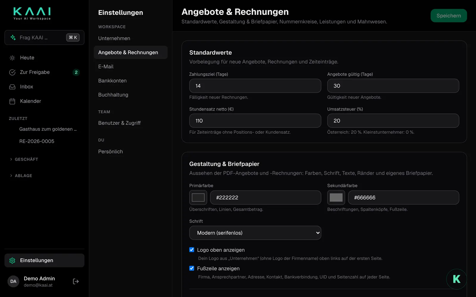 Nummernkreise unter Angebote & Rechnungen