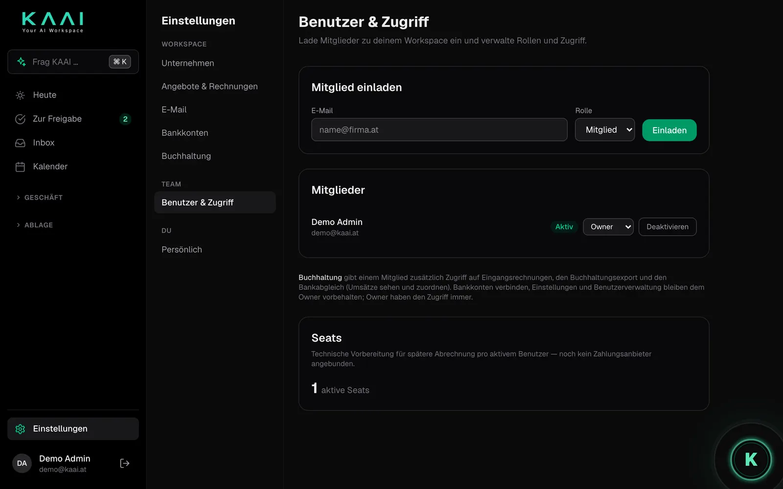 Benutzer & Zugriff: einladen und Mitglieder verwalten